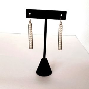 Pearl bar drop gold tone earrings
